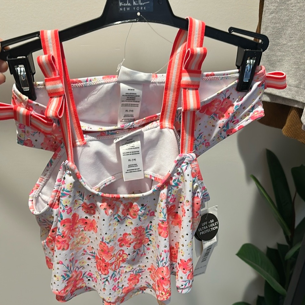 Floral Bikini Top with Striped Straps